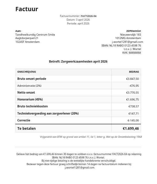 Automatisch gegenereerde factuur PDF